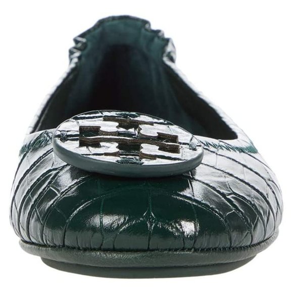 Tory Burch $248 Minnie Croc Embossed Green Verde Ballet Flats 9 - Picture 8 of 13